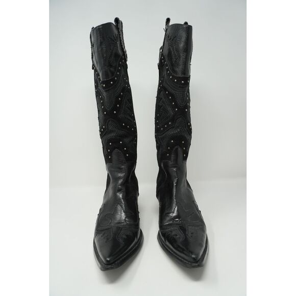 Matisse Vintage Black Studded Suede Leather and Snakeskin Western Boots Size 6.5 - Picture 2 of 9